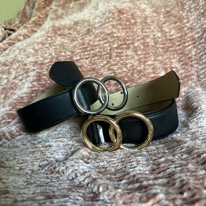 Express | Black Vegan Leather Belt with Gold and Silver Buckles